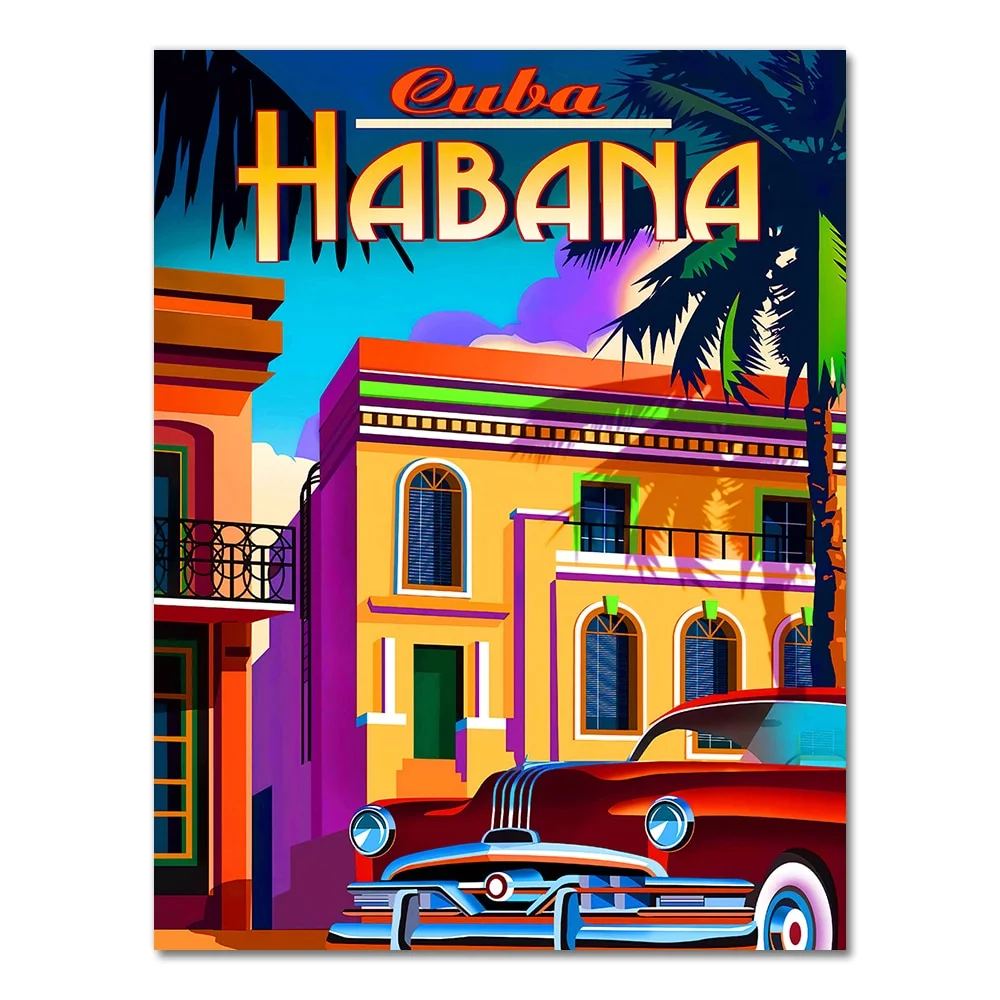Travel to Cuba Havana Canvas Painting Vintage Wall Pictures Kraft Posters Coated Wall Stickers Home Decoration Pictures Gift