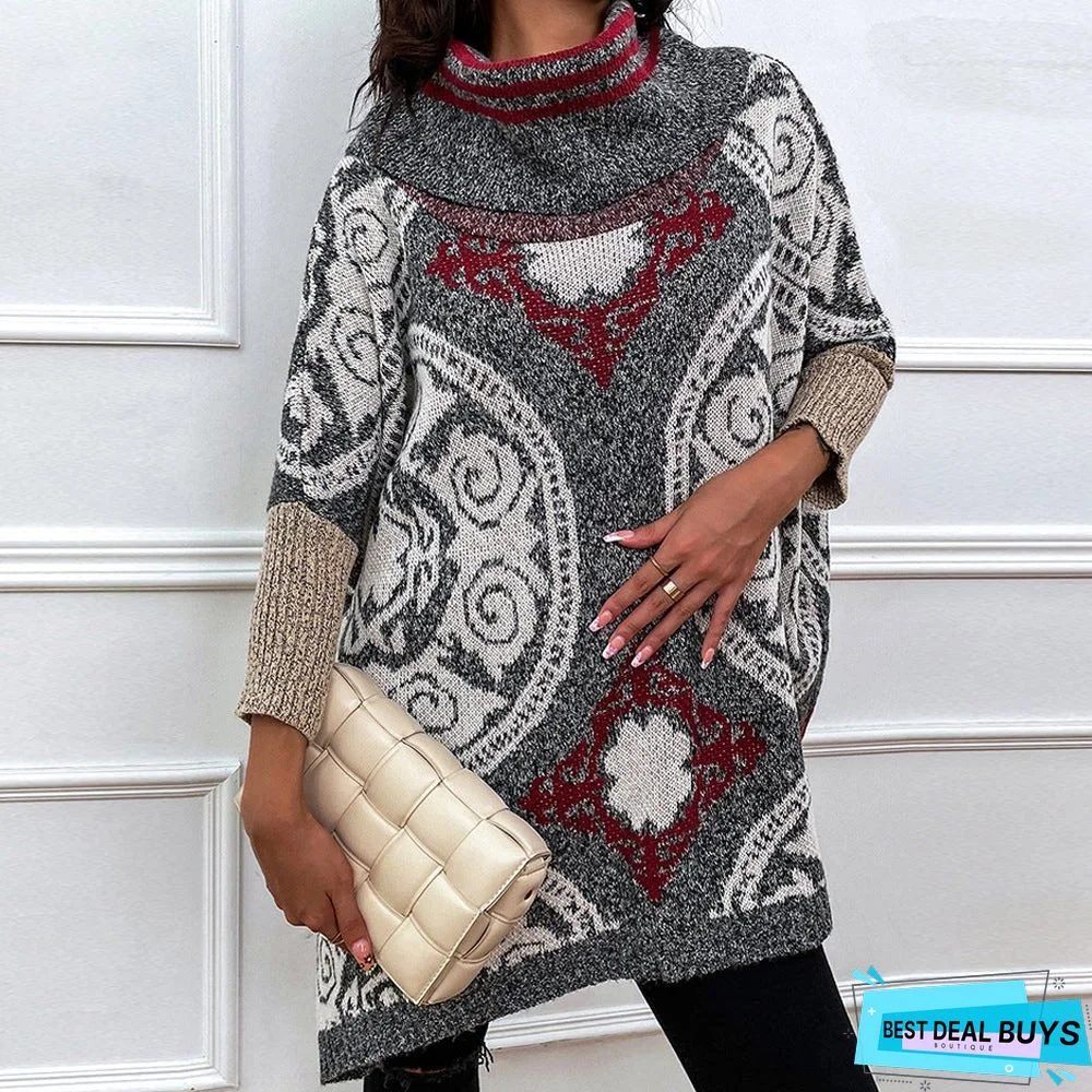 Turtleneck Cape Twill Sweater Pullover Shawl Sweater