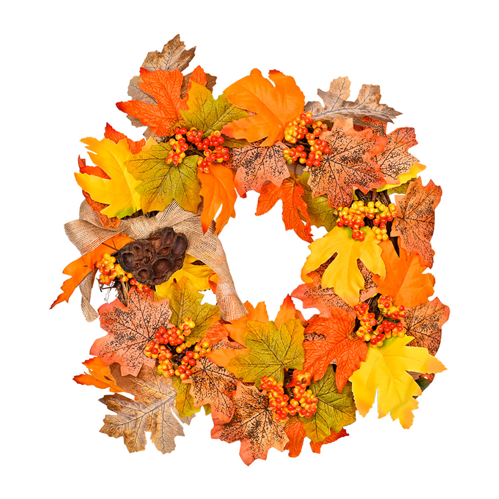 

Artificial Fall Wreath Front Door Harvest Garland with Maple Leaf Berries, 501 Original