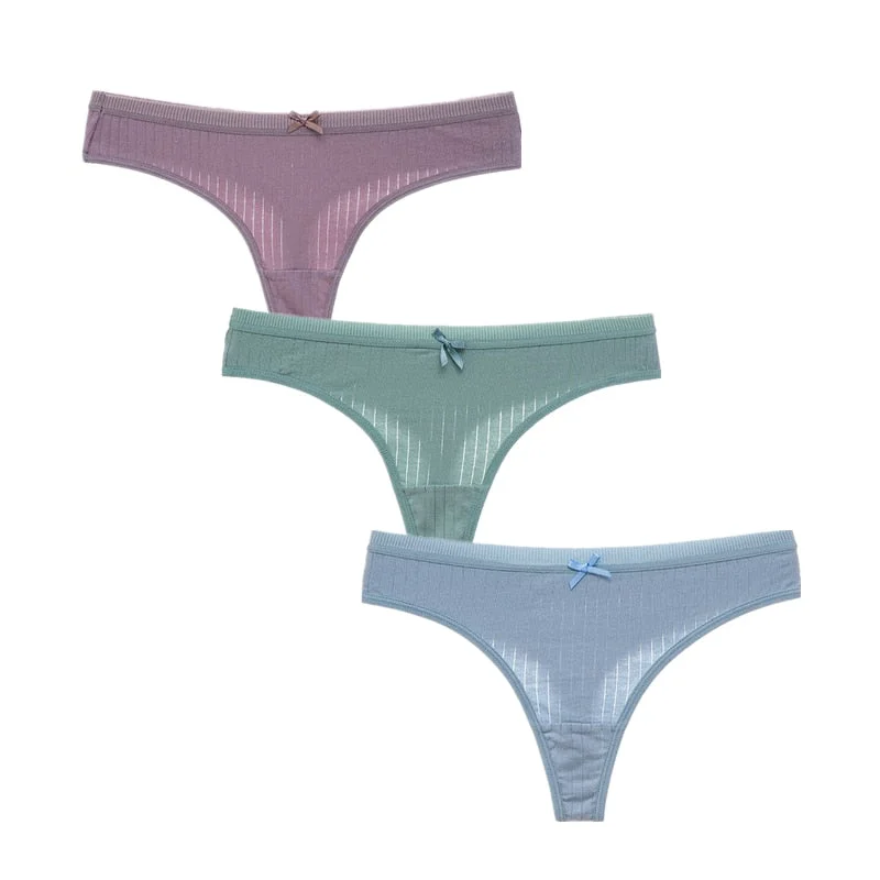 3Pcs/Lot Women's Cotton G-String Thong Panties String Underwear Women Briefs Sexy Lingerie Pants Intimates Ladies Solid Low-Rise