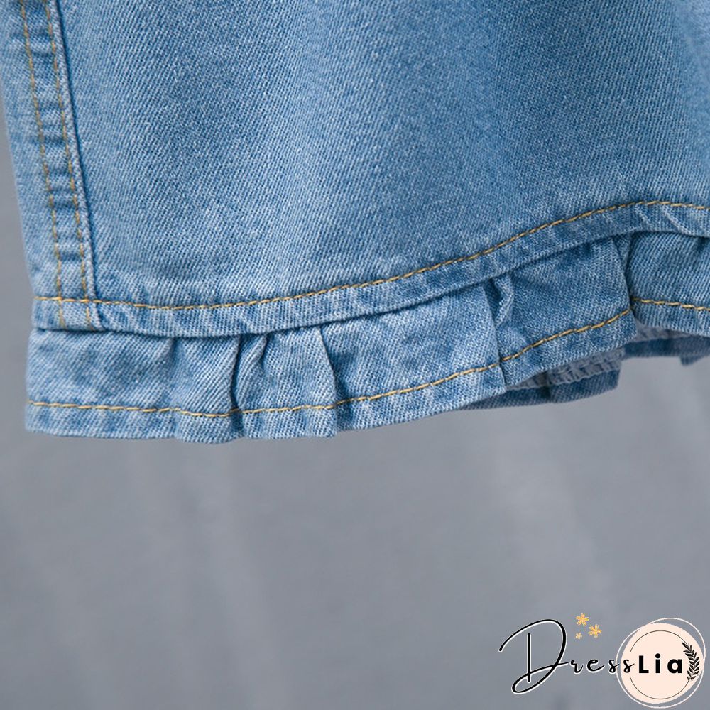 Women Denim Shorts Pants Mini Loose Causal Ruffle Elastic Waist Summer Plus Size