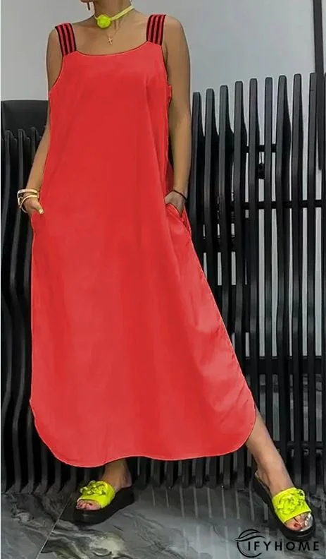 Sleeveless Cotton Casual Pockets Weaving Dress | IFYHOME