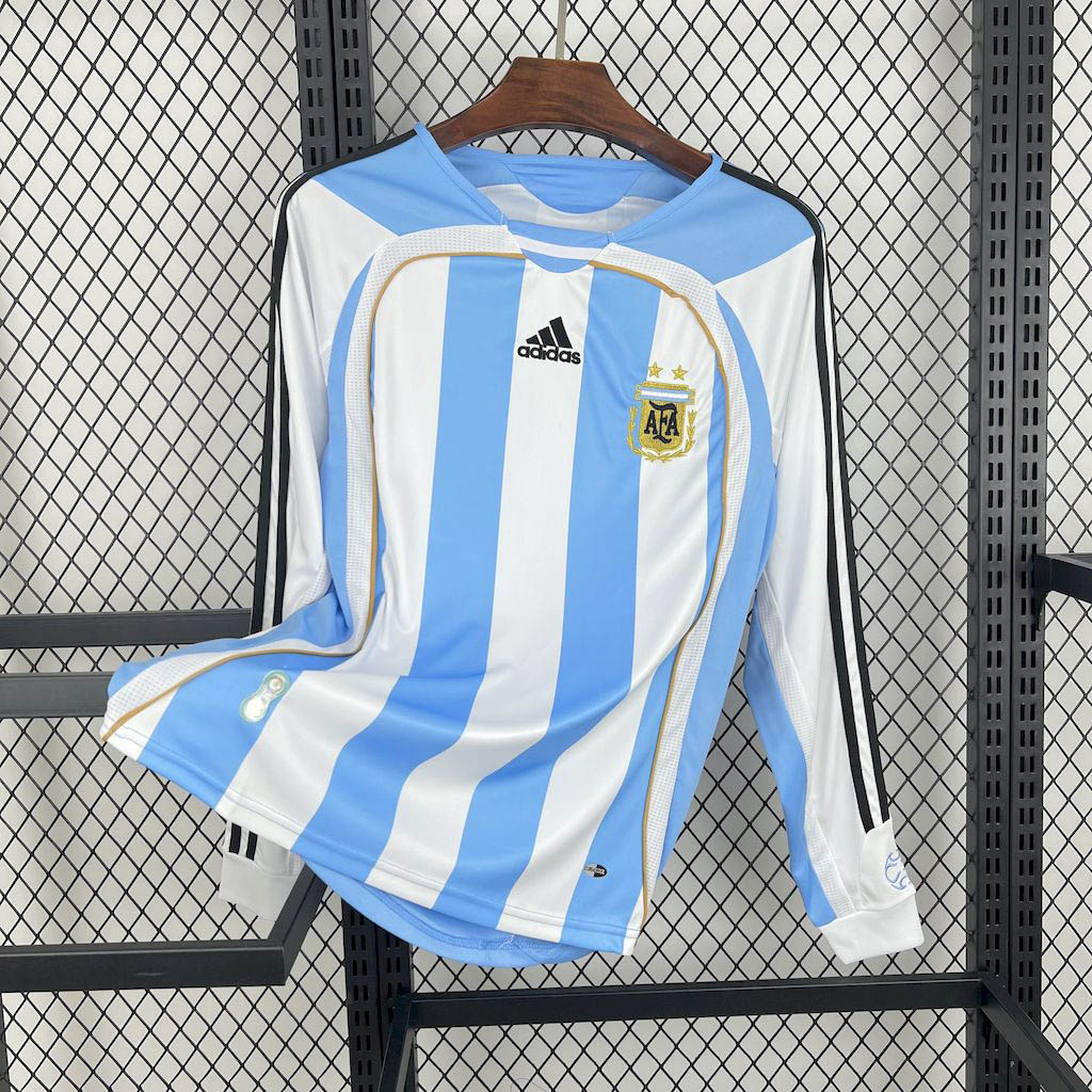 2006 Retro Long Sleeve Argentina Home Football Shirt 1:1 Thai Quality- Maxi Kit