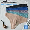 Men's Low-Rise High-Stretch Sexy Lace Trim 3D U-shaped Large Pouch Thongs