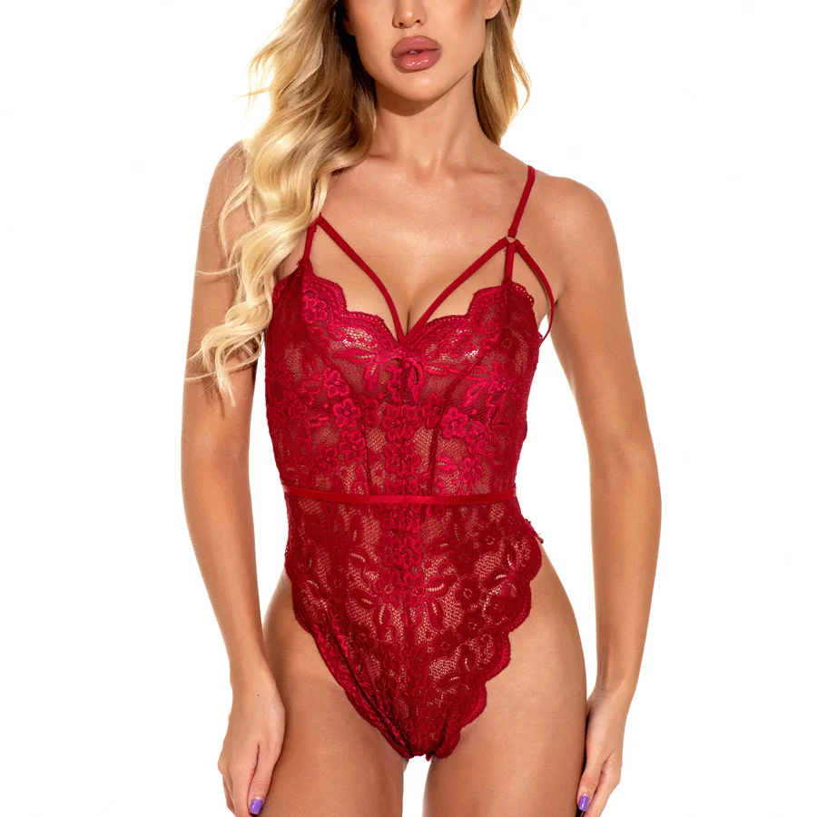 Uveng Thin Lace Lingerie Sexy Tight Bodywear Lady Home Clothes Pajamas