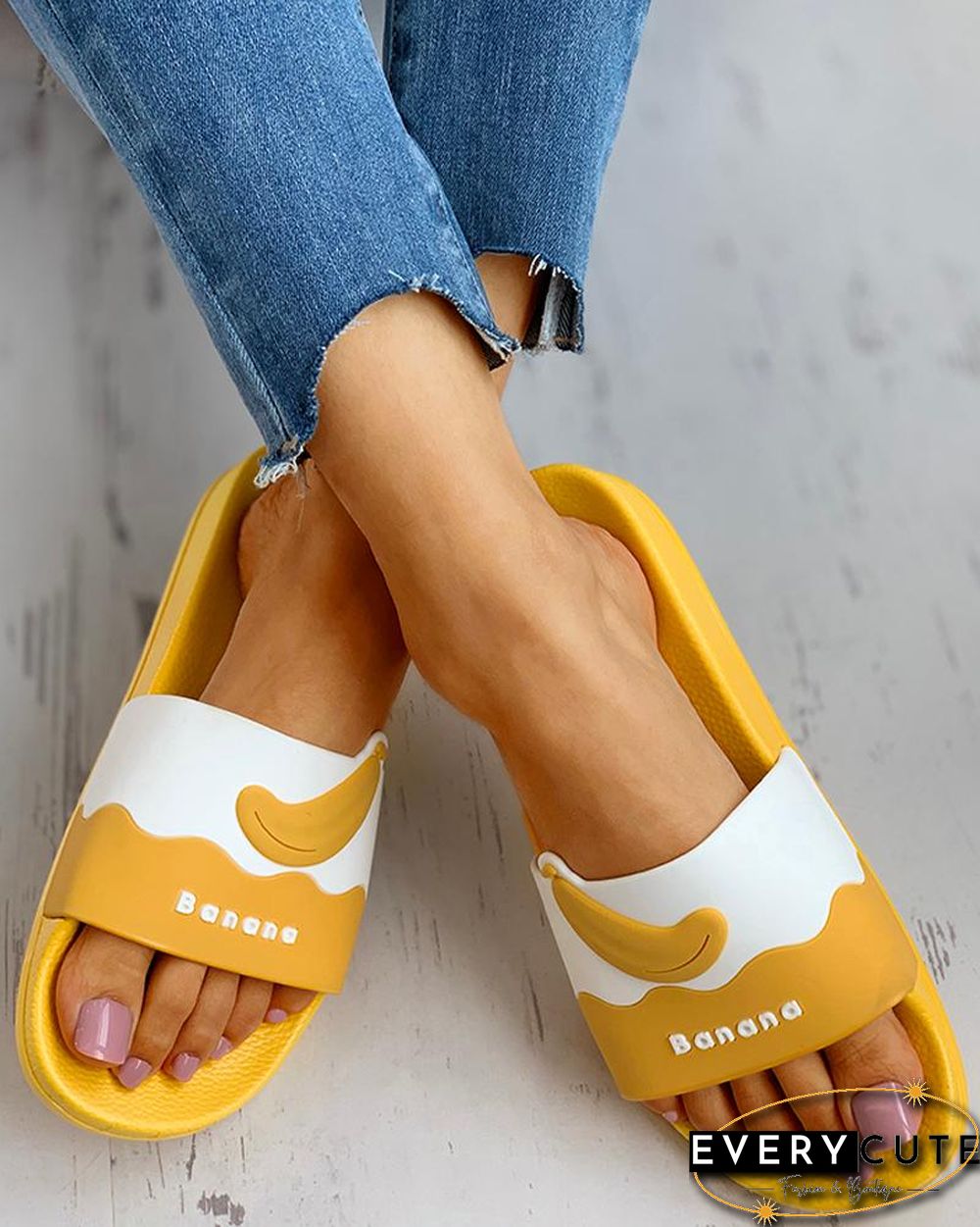 Fruit Pattern Open Toe Flat Sandals