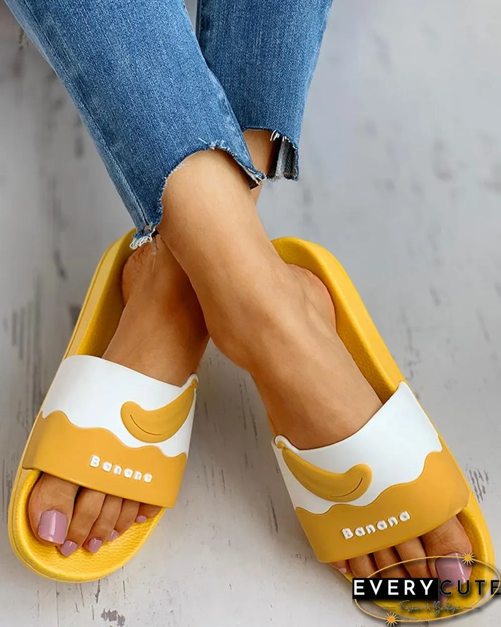 Fruit Pattern Open Toe Flat Sandals