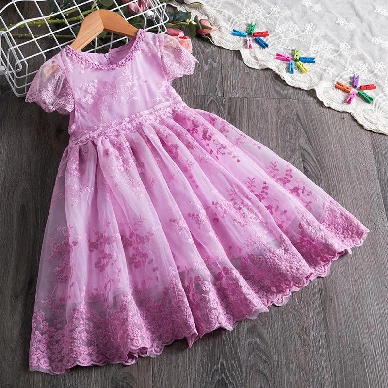 Spring Summer Flower Girl Dress Lace Embroidery Dresses For Girls Party Dress Princess Wedding Dress Ball Gown Children Clothing