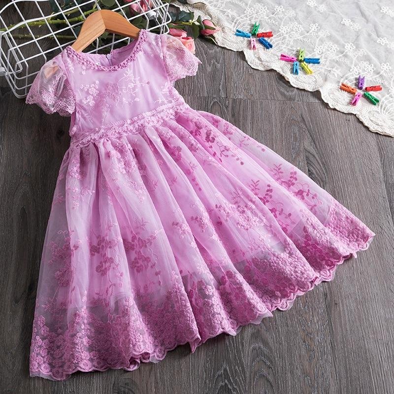 Spring Summer Flower Girl Dress Lace Embroidery Dresses For Girls Party Dress Princess Wedding Dress Ball Gown Children Clothing