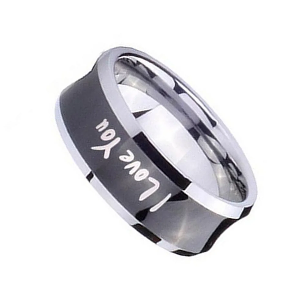 8MM Black Tungsten Carbide I Love You Engagement Wedding Bands For Men