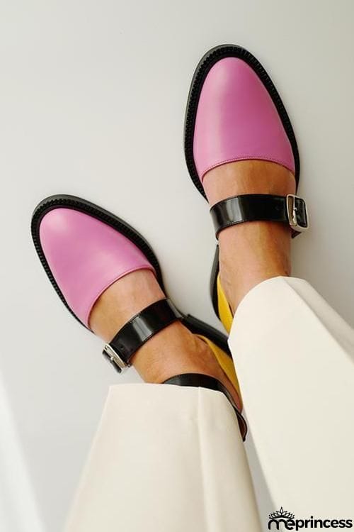 Buckle Color Block Sandals Flats