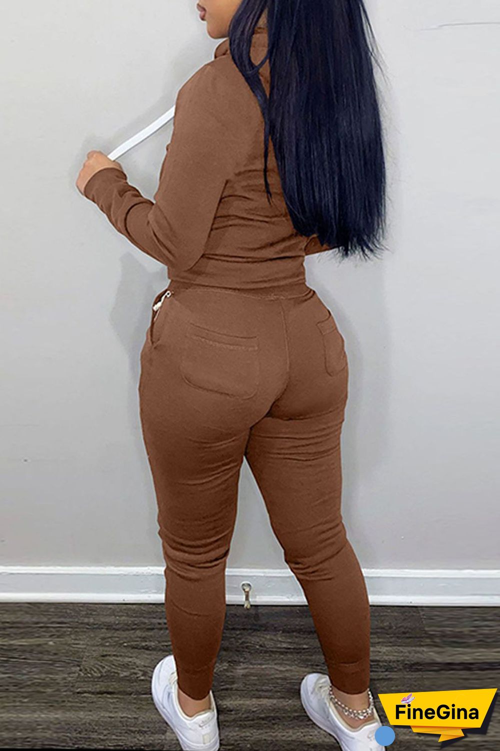 Light Gray Casual Letter Print Patchwork Hooded Collar Long Sleeve Two Pieces