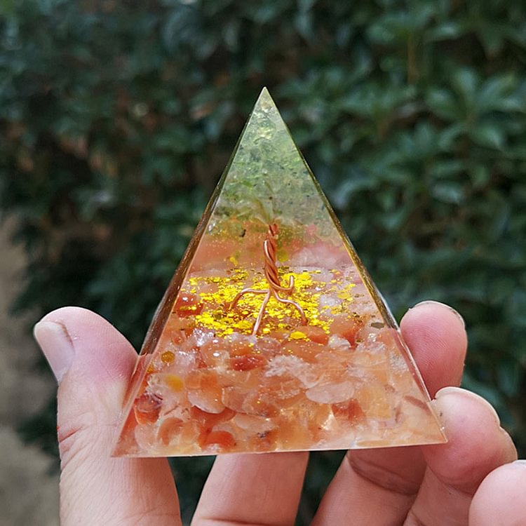 Sun Stone Peridot Tree Of Life Orgone Pyramid