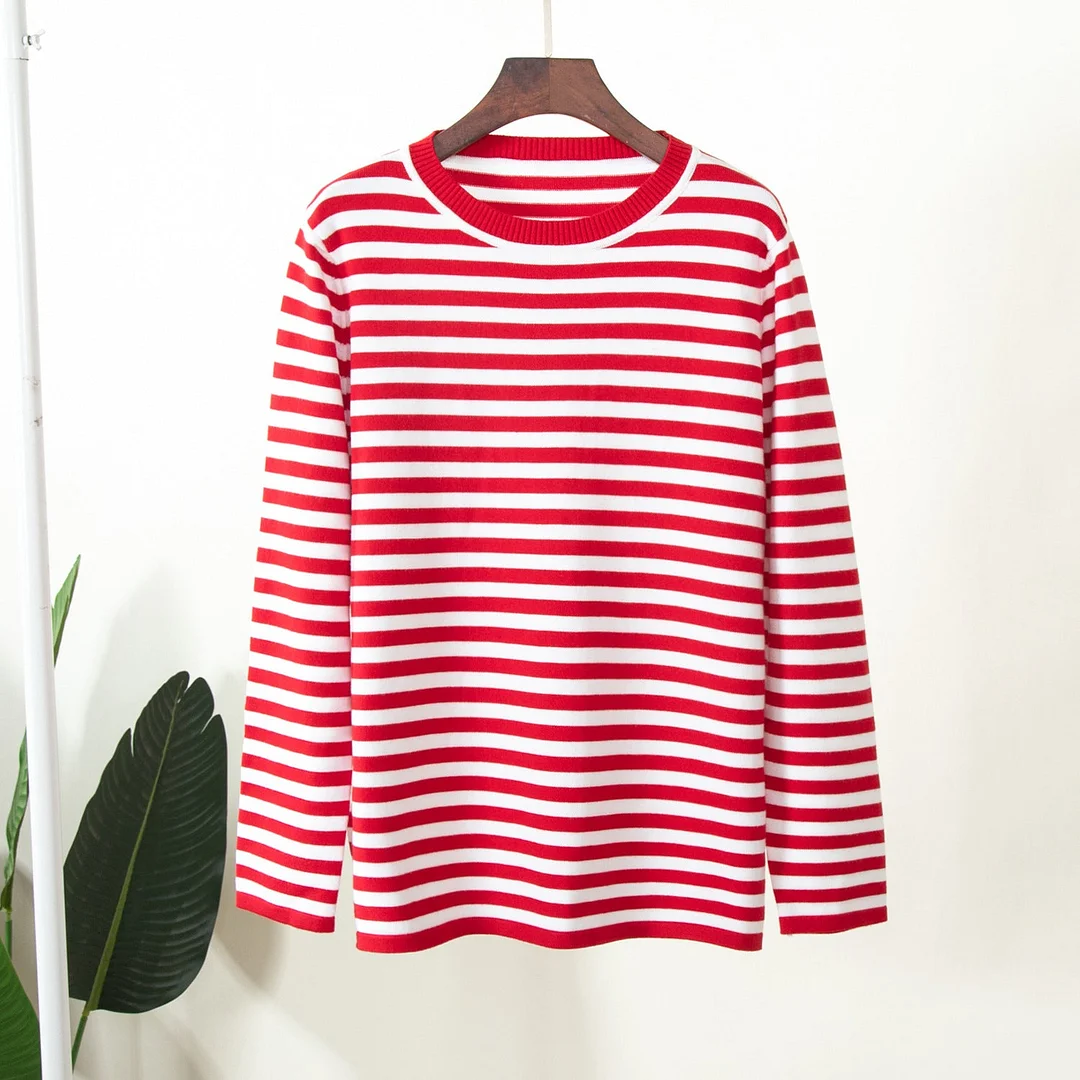 Uveng Knitted Striped Versatile Classic Retro Pullover Sweaters