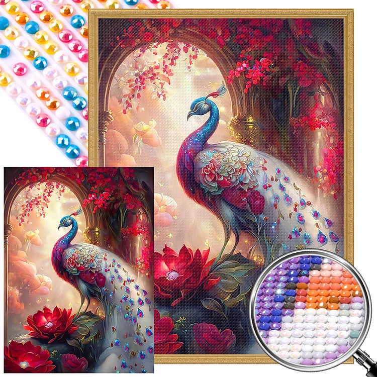 Partial AB Drill - Full Round Diamond Painting - Flowers And Peacocks 40*55CM