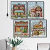 (4pcs) Christmas House - 14CT Stamped Cross Stitch 15*17cm(Brand)