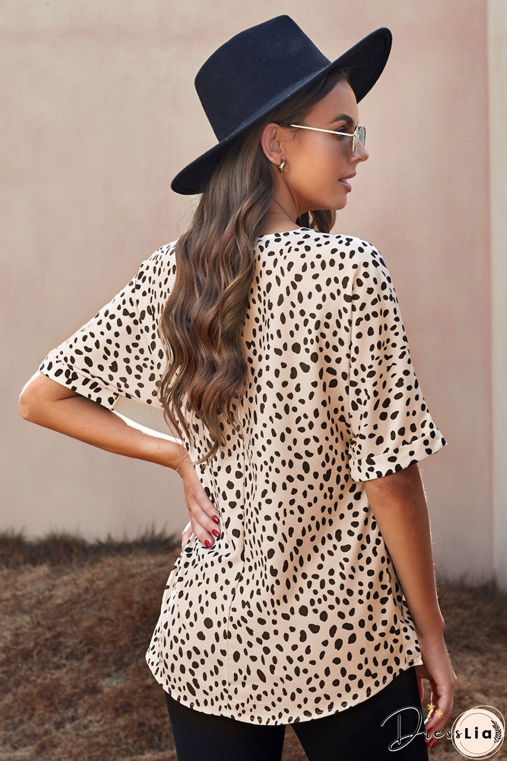 Printed V-Neck Cuffed Tunic Top