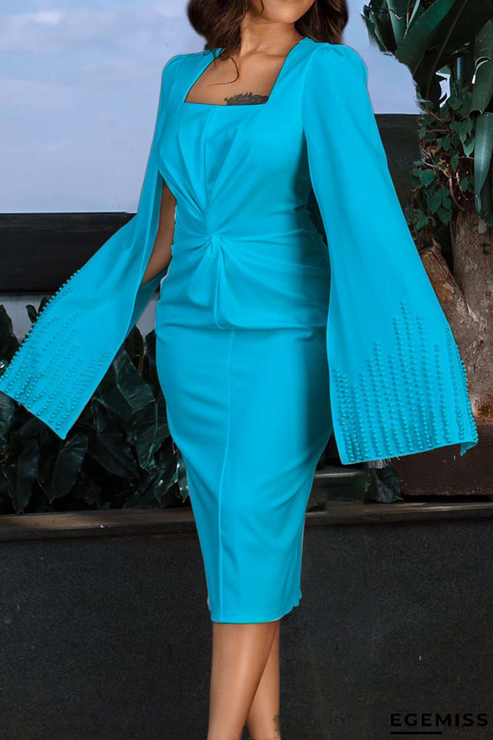 Sky Blue Elegant Solid Patchwork Beading O Neck Evening Dress Dresses | EGEMISS