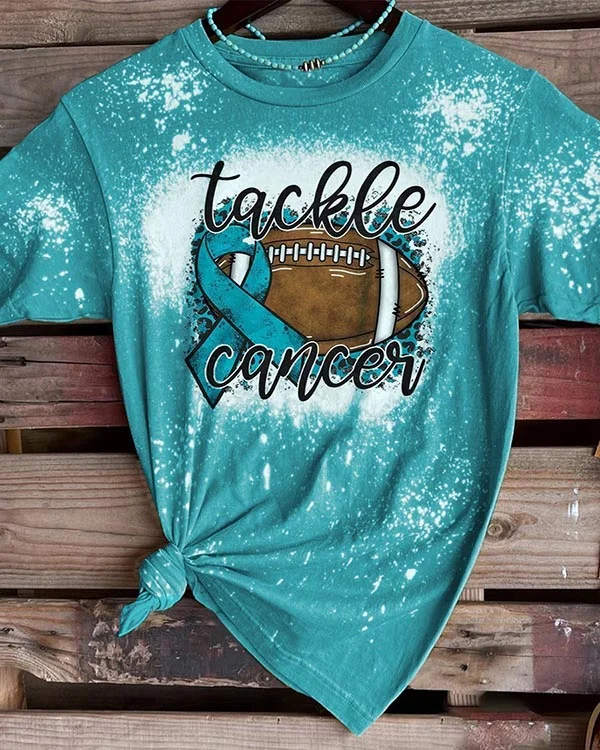 Breast Cancer Awareness Tackle Cancer Football Leopard Print T-Shirt