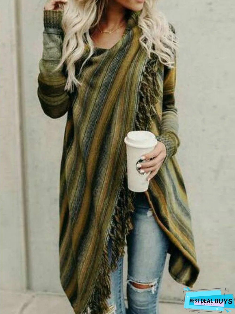 Asymmetrical Long Sleeve Stripes Casual Sweater
