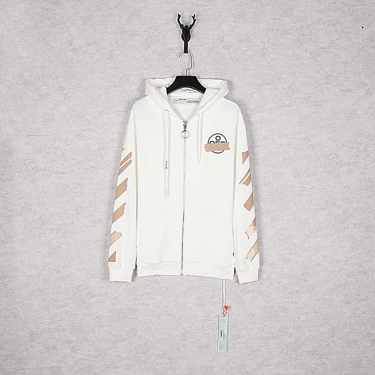 Off White Zipper Hoodie Early Autumn Zip Hooded Sweater for Men and Women