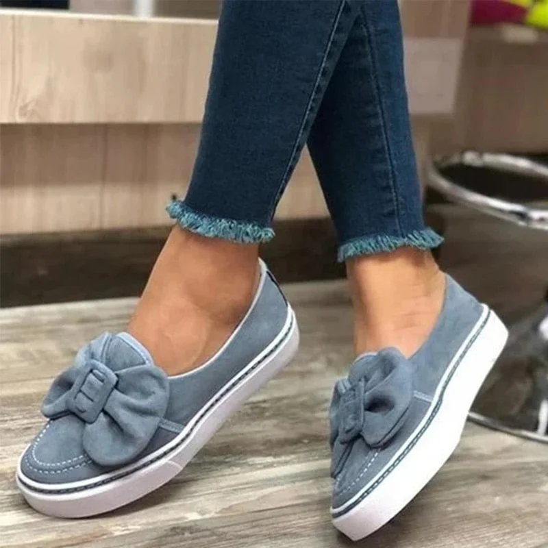 Flats Women Flock Bowknot Loafers Ladies Slip on Walking Shoes Woman Sneakers Plus Size Casual Female New Fashion