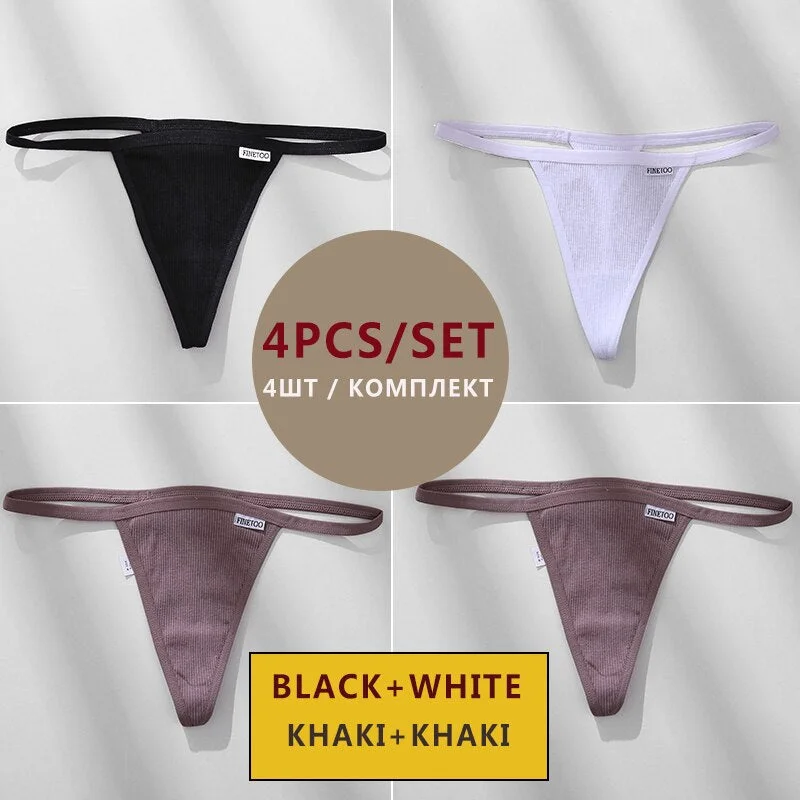 FINETOO 4PCS/Set Cotton Women Panties Woman Thong G-string Underwear Pantys Sexy Low Waist Underpant For Ladies Lingerie Female