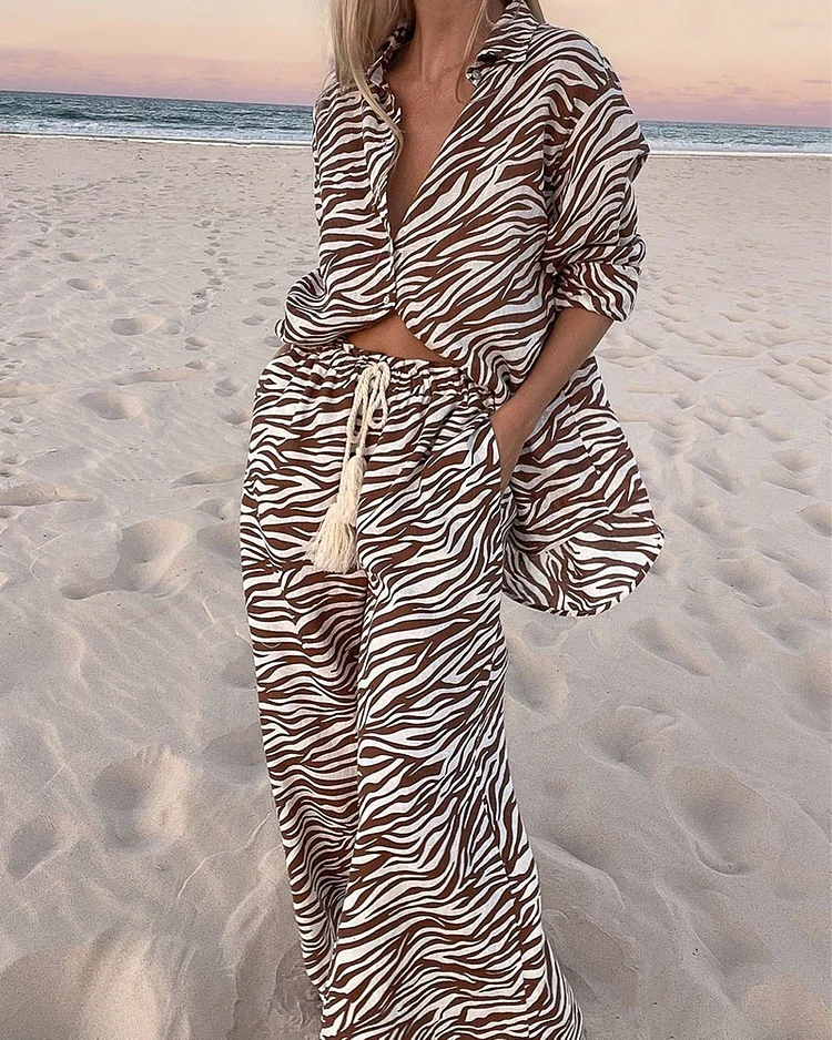 Chic Zebra Print Casual Two-Piece Set