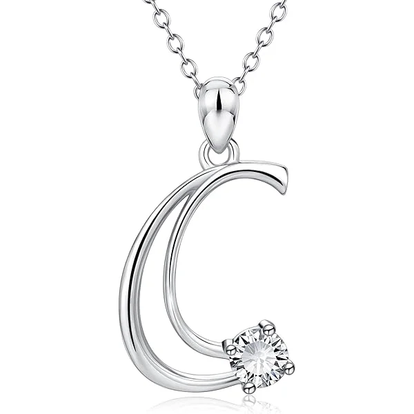 Sterling Silver CZ Letters Necklace