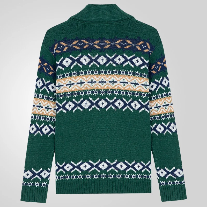 Uveng Uveng Men's Autumn And Winter Knitted Cardigan Collared Long-Sleeved Silk Coat SY0129