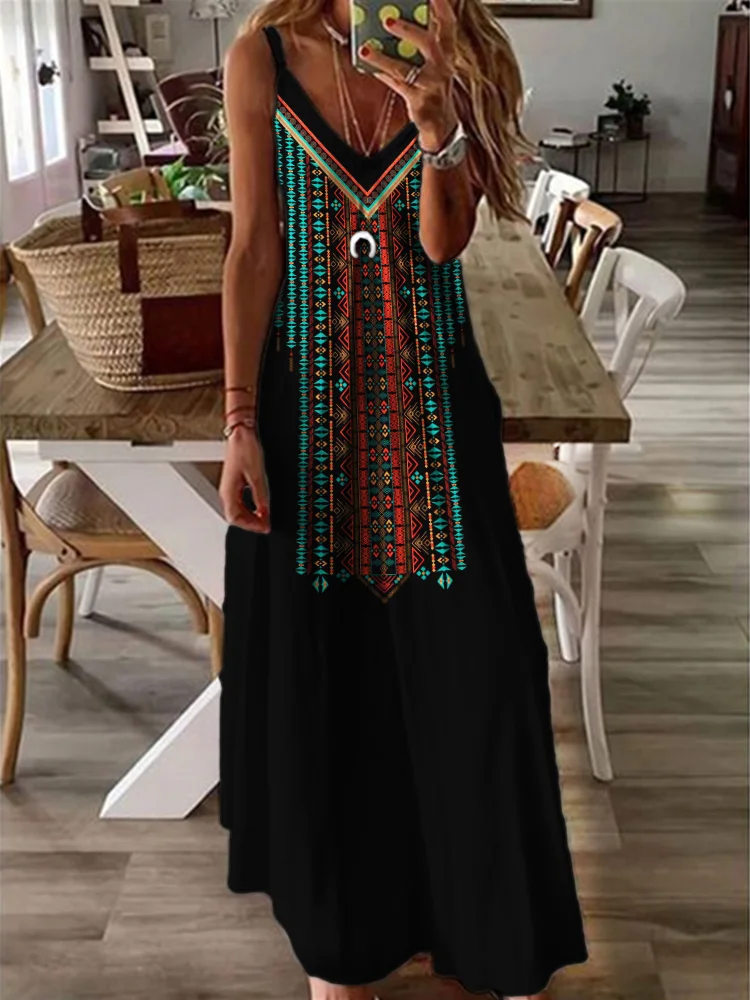 Wearshes Boho Ethnic V Neck Cami Maxi Dress