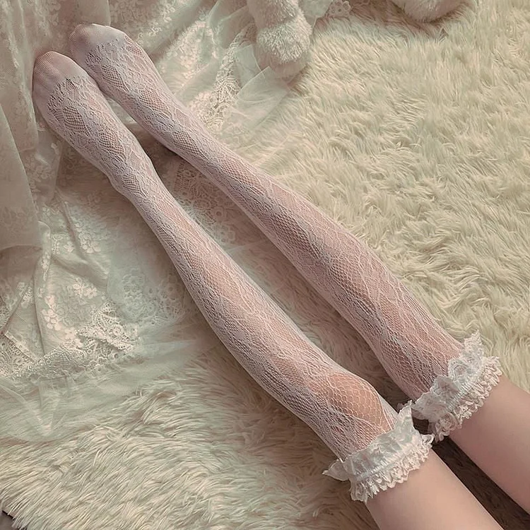 Lolita Lace Mesh Over-knee Stockings - Gotamochi Kawaii Shop, Kawaii Clothes