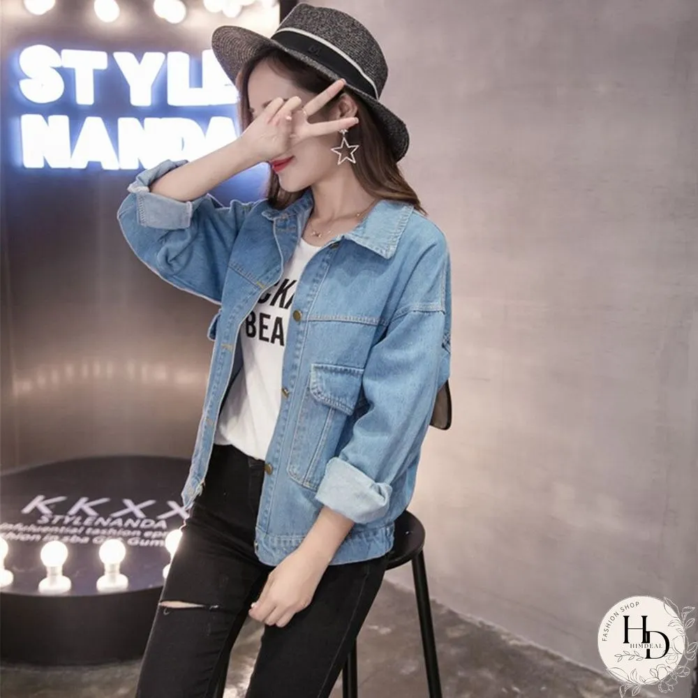 Spring Autumn Korean Style Denim Jacket Women Turn-Down Collar Long Sleeve Button Tops