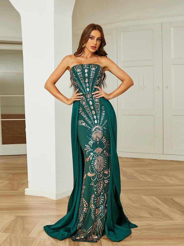 Strapless Vintage Emerald Green Sequin Evening Dress RM20444