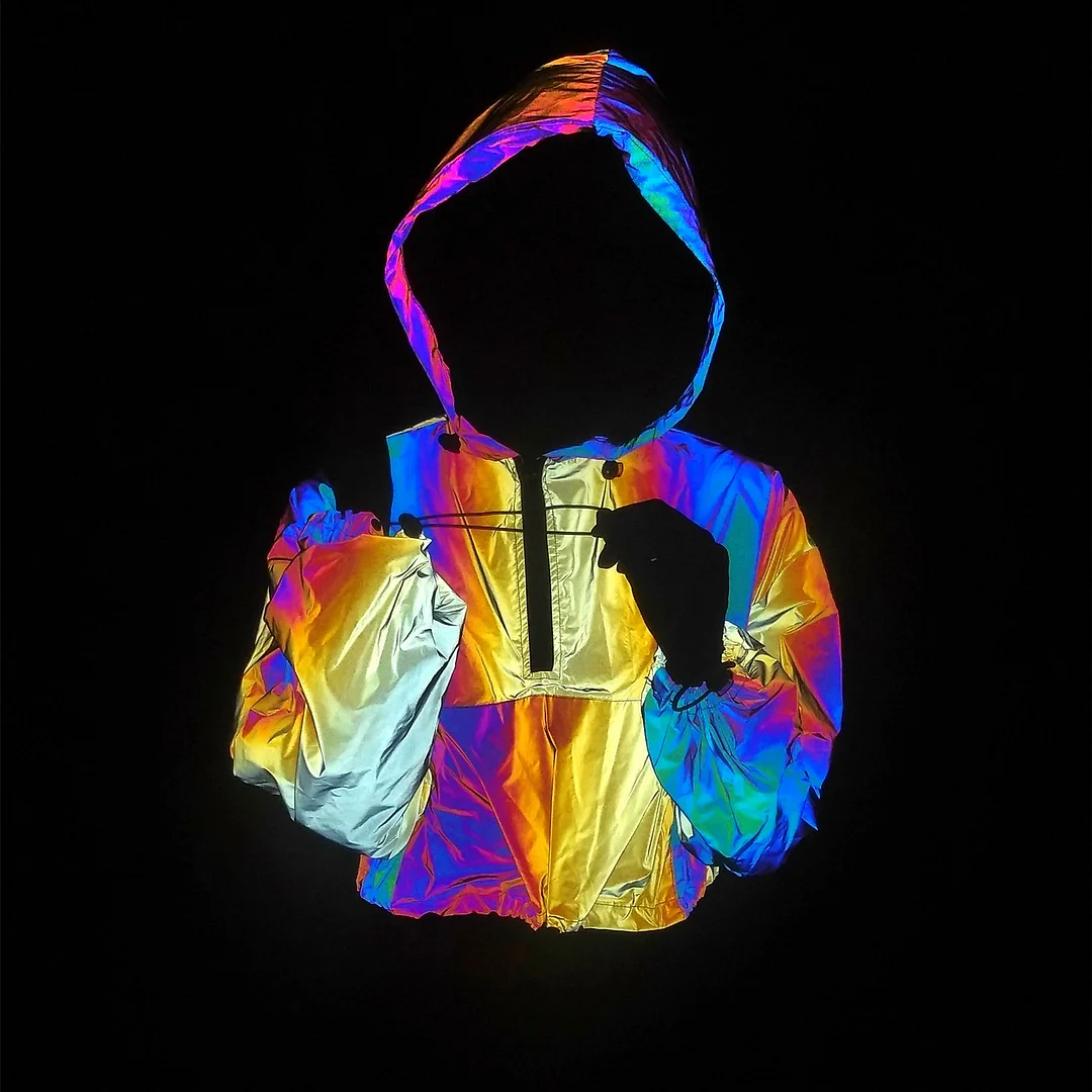 Woherb New Fish Scales Dazzle Color Reflective High-Waisted Short Jacket Female Feel Crop Coat Loose Jacket Tide-Outfit Ideas