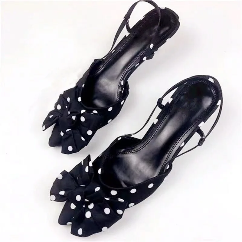  Woman High Heel Sandals Women's Bow-decorated High Heels Polka-dot Stiletto Heel Shoes Low Heel Strap Women's Shoes
