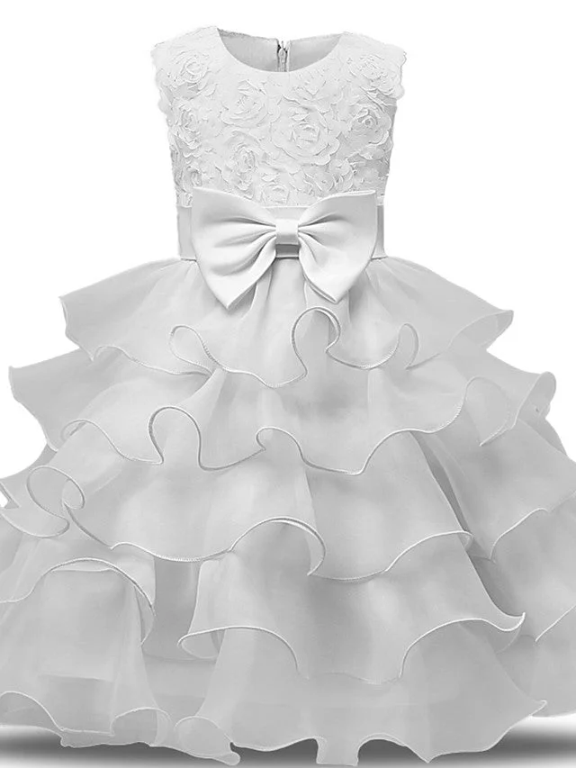 Hellodresses Sleeveless Jewel Neck Flower Girl Dresses  Lace Tulle With Bows  Belt  Bow