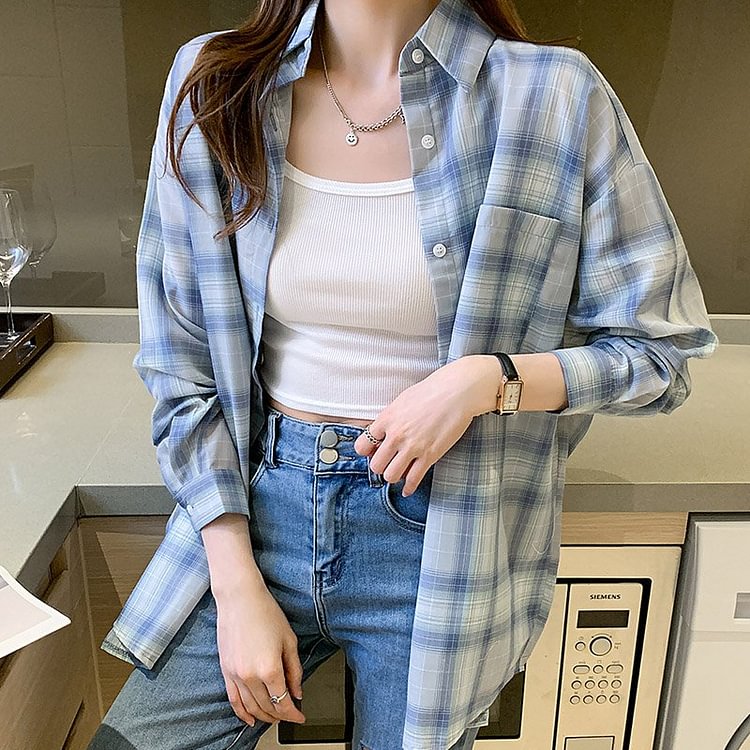 Casual Checkered/plaid Long Sleeve Shirts & Tops