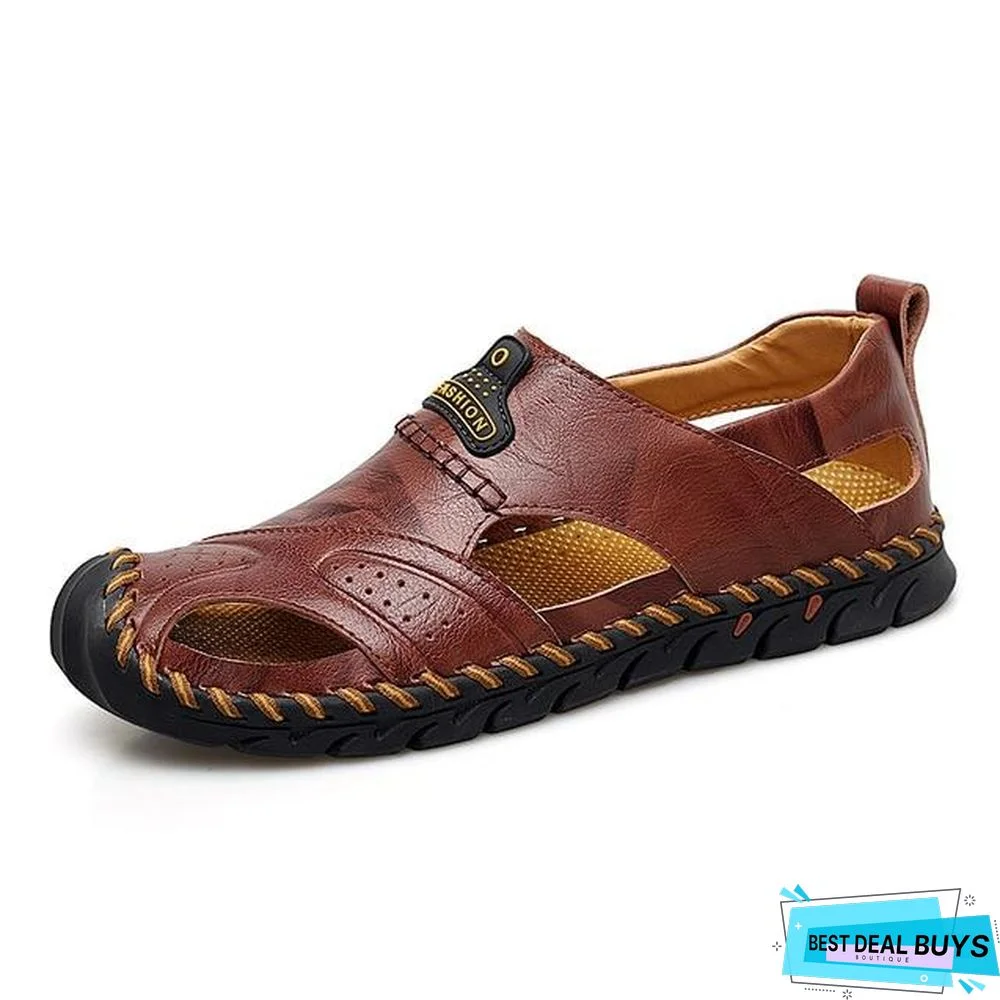 Men's Leather Beach Sandals Outdoor Breathable Casual Footwear Walking Sandals