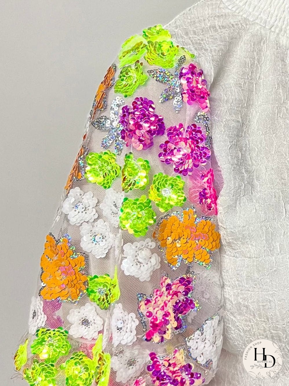 White Embroidered Puff Sleeve Top