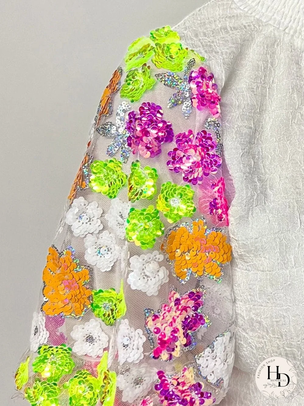 White Embroidered Puff Sleeve Top