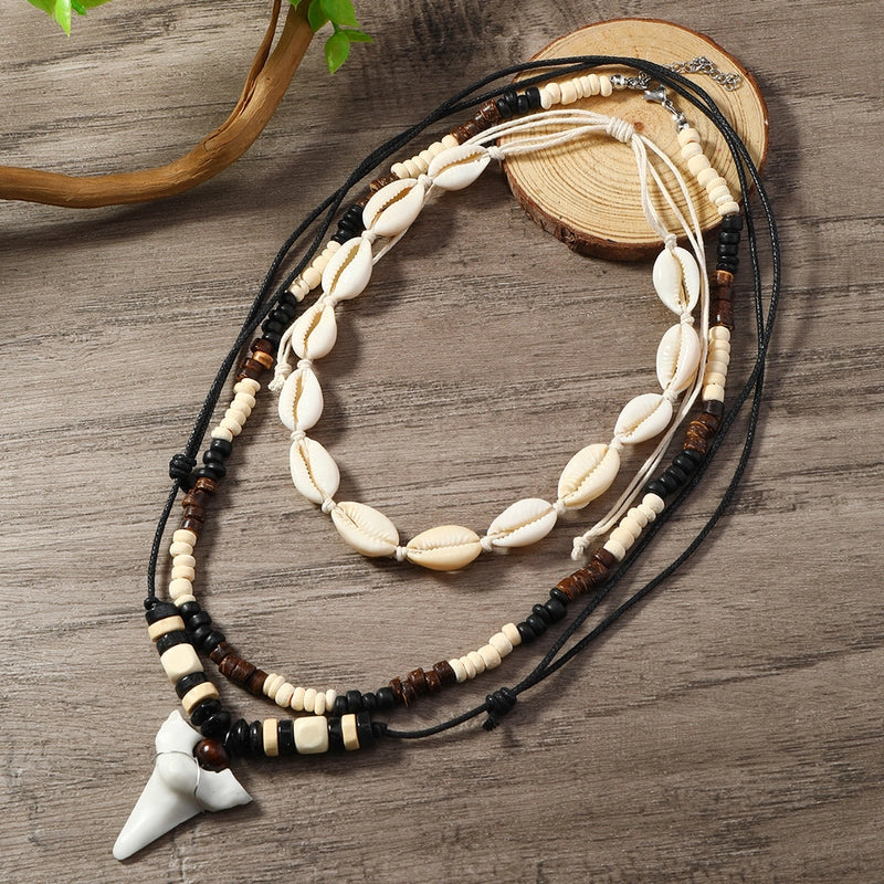Retro Shell Mother Pearl Shellfish Shell Handmade Inlaid Shell Men's Layered Necklaces