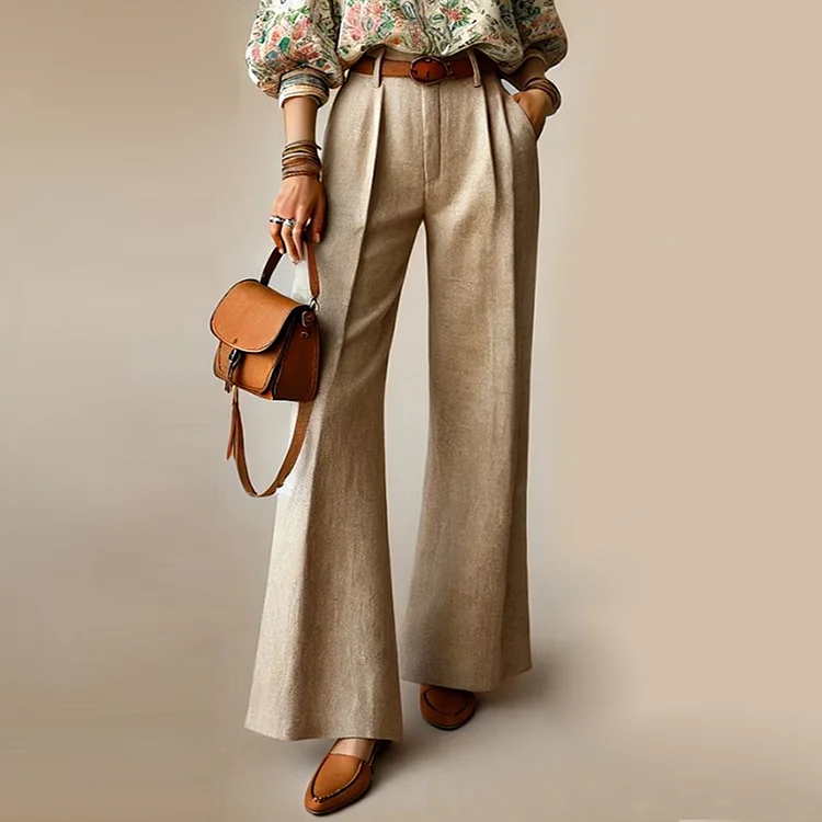 Daily High Rise Slant Pocket Pleated Bell Bottom Pants