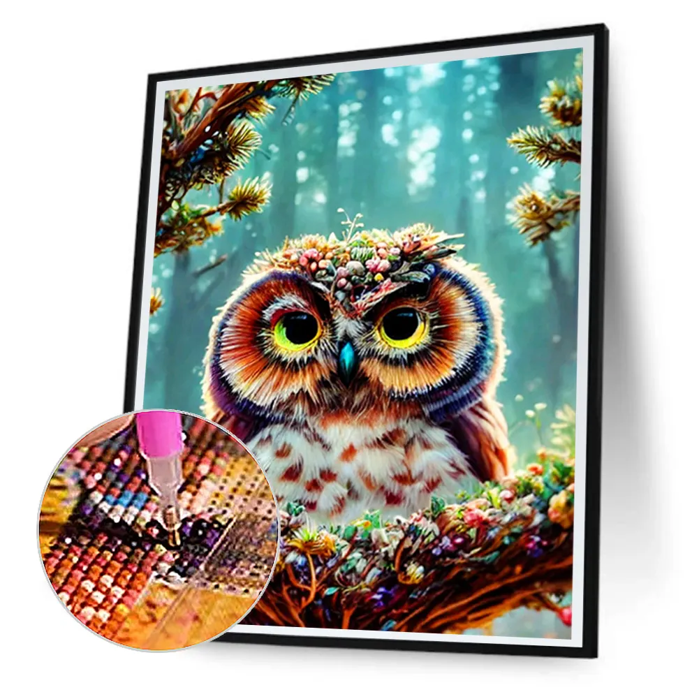 Full Round Diamond Painting 30*40cm - Owl On A Branch