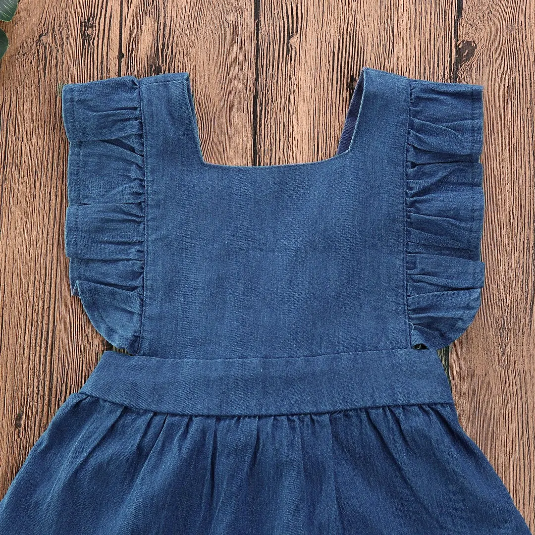2020 Baby Summer Clothing Newborn Infant Baby Girls Romper Solid Denims Playsuits Ruffled Sleeveless Strap Sunsuit High Quality