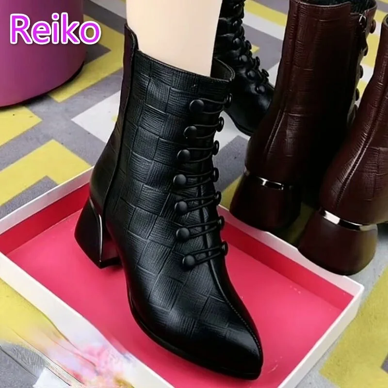 Mother boots winter boots, women's mid-heeled thick heels plus velvet plus size snow boots, double-breasted leather boots wedges