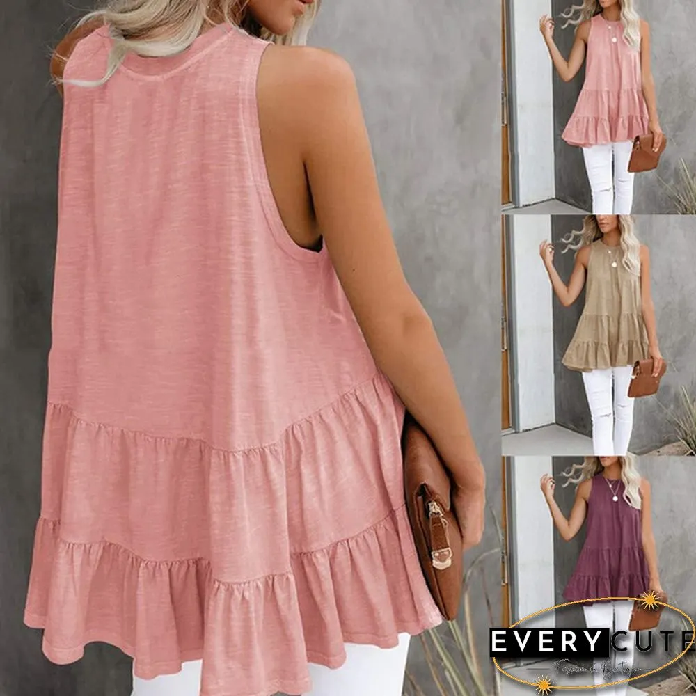 Women Fashion Spring Summer Sleeveless Loose Solid Color Splicing T-shirt topss