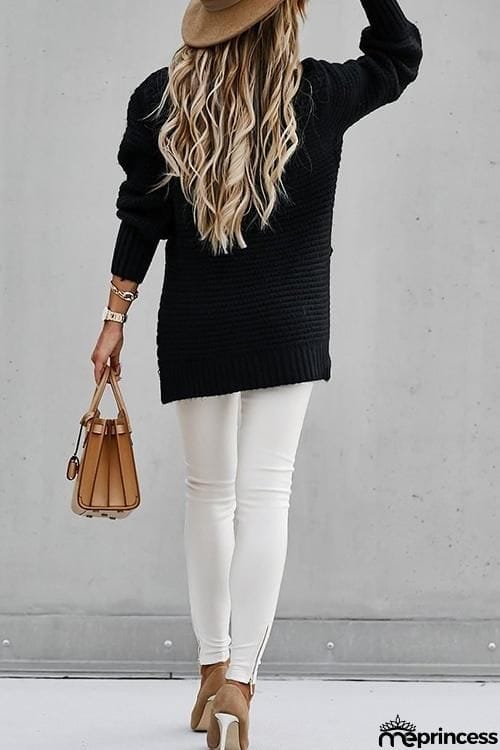 High Neck Side Slit Sweater