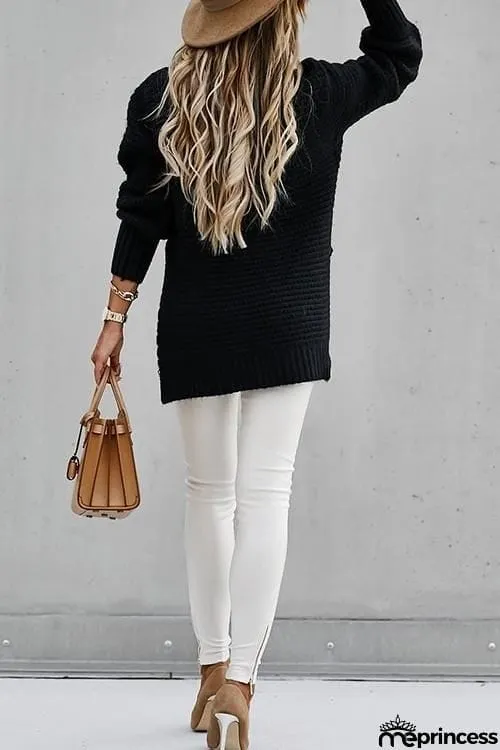 High Neck Side Slit Sweater