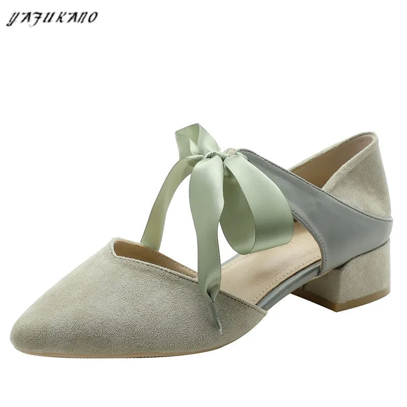 Square High Heels Shoes Woman Pumps PU Leather Butterfly-Knot Heeled Female Ladies Elegant Wedding Women Shoes